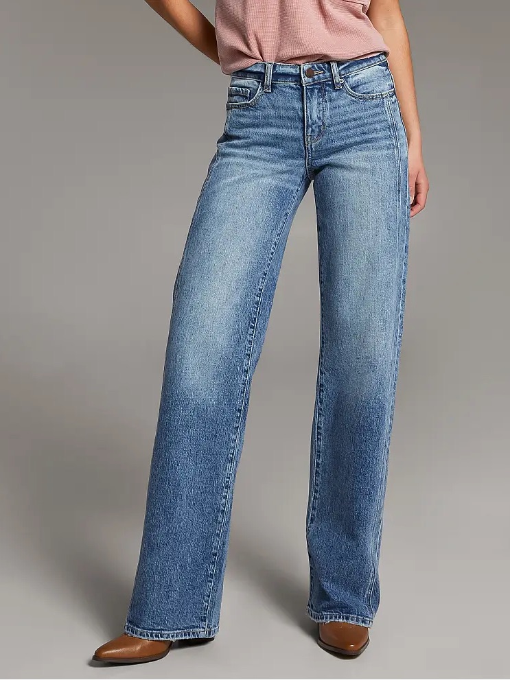 Bke Andi Slim Fit Mid Rise Wide Leg Jeans An Acid-Washed Acid/Medium Size 30x32